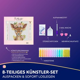 Picmondoo Diamond Painting Mini - Bambi Babsy - 15 x 15 cm - Complete Set for Children & Adults - Resin Stones with Iridescent Coating - Artist Canvas with Accessories - DIY Craft Set