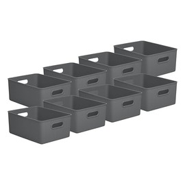 Superio Decorative Plastic Open Home Storage Bins Organizer Baskets,Large Grey (8 Pack) Container Boxes for Organizing Closet Shelves Drawer Shelf, 15 Liter