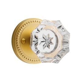 SORWDUERM Gold Door Knobs Crystal Door Knob Brushed Gold Passage Door Knobs Glass Satin Brass Interior Door Knob for Hall and Closet 1 Pack