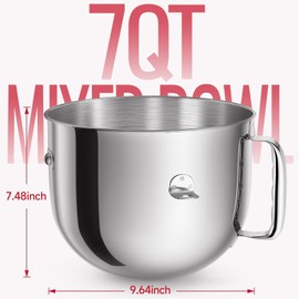 KitchenAid 7 Qt Bowl-lift Mixer - Stainless Bowl, Compatible with KSM70SKXXBK, Polished Steel with Extra Lid