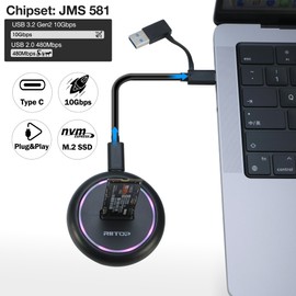 RIITOP M.2 NVMe & SATA SSD USB Docking Station, Black, USB 3.2 Gen2, Compatible with PC, Tool-free, RGB