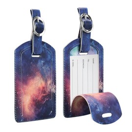 Fintie Suitcase Tags Made of Faux Leather, Luggage Tag, ID Label with Address Tag, Name Plate for Travel Bag, Suitcase, The Galaxy, Pack of 2