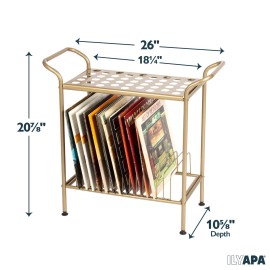 Ilyapa 2-Tier Gold Metal Record Player Stand with 14 Slot Vinyl Record Holder