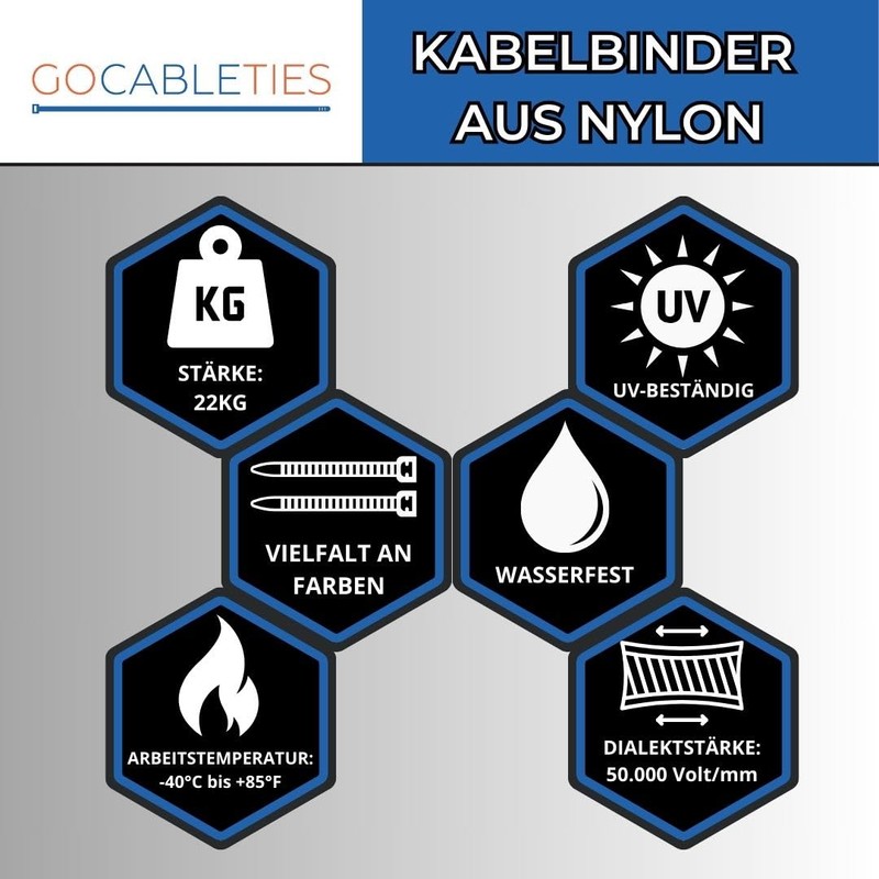 Gocableties Cable Ties, 200 mm x 4.8 mm, Premium Quality,