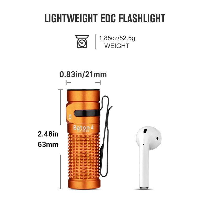OLIGHT Baton4 Rechargeable EDC Flashlight, LED Pocket Light 1300 Lumens