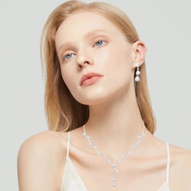 Silver Plated Elegant Necklace Earrings Bride Bridesmaid Jewelry Sets for Wedding Prom Crystal Jewelry Set for Women Costume Accessories, Metal, crystal