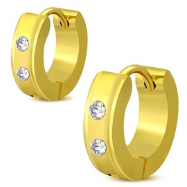 Bungsa Cubic Zirconia Creole Earrings Gold 4 mm - 1 Pair of Folding Hoop Earrings Stainless Steel (Stud Earrings Crystal Stone Huggie Earrings Ear Clips Women Men Fashion), Stainless Steel, Cubic