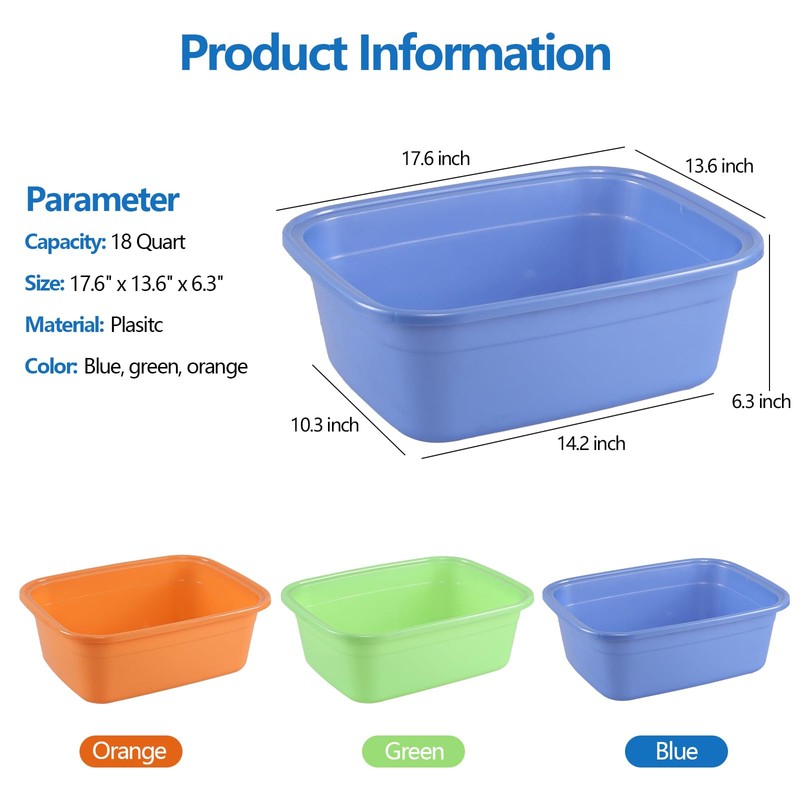 Farmoon Rectangular Dish Washing Pans, 18 Quart Plastic Wash Basins,