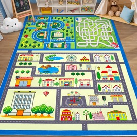 GarveeHome Washable Kids Rug 8x10 Feet Kids Carpet Play Mat Car Play Rug, City Life Traffic Road Large Children Educational & Game Area Rug for Toddler Boys Girls Bedroom Playroom Classroom Nursery
