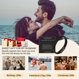 Juozyve Mens Leather Bracelet Husband Gifts : Gifts for Men Black Leather Braided Bracelets 21.5cm Male Bangle Jewelry Gift Birthday Graduation Valentines Christmas(Husband)