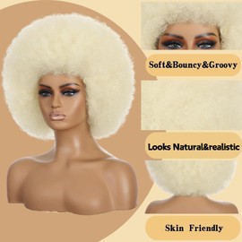 MYCNIMY Afro Wigs for Black Women 70s Afro Curly Wigs Soft Natural Looking Fluff and Bouncy Black Afro Wigs Synthetic Hair Big Afro Wig for Daily Party Cosplay Costume (Platinum)