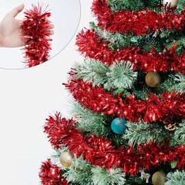 50 Ft Red Tinsel Garlands Christmas Tree Decorations, Thick Thin Metallic Streamers Xmas Christmas Tinsel Garland Christmas Tree Garland,Garland for Indoor&Outdoor Decor (Red)