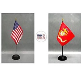EAGLE EMBLEMS USA + Marine Corps 4"x6" Miniature Desk & Table Flag w/ Black Base (Made in USA)