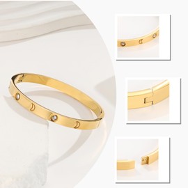 MILAKOO 14K Gold Plated Stainless Steel Bracelet Moon Stackable Cubic Zirconia Bangle Gorgeous Birthday Christmas Gifts