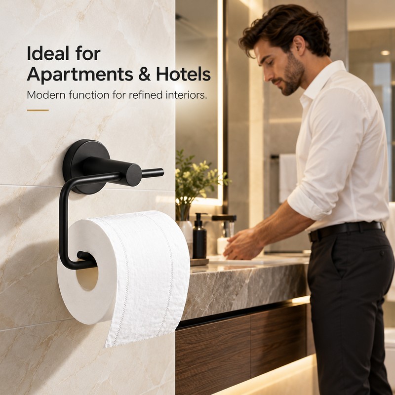Matte Black Wall-Mounted Toilet Paper Holder – Metal Bathroom Roll