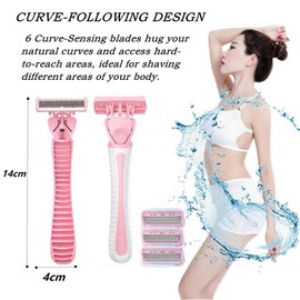 Razor for Women's and Men's 6-Blade Razors for Women Men Sensitive Skin 3 Non-Slip Handles and 12 Blade Refills