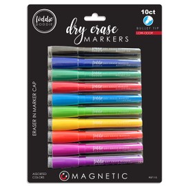 Loddie Doddie 10 Assorted Colored Dry Erase Magnetic Whiteboard Markers with Eraser Caps, 10 Unique Bright and Bold Colors, Medium Point, Low Odor, Non Toxic