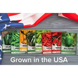 Gardeners Basics, Pepper Seeds for Planting 8 Varieties Pack, Jalapeno, Habanero, Bell Pepper, Cayenne, Hungarian Hot Wax, Anaheim, Serrano, Cubanelle Heirloom Seeds for Planting in Garden Non GMO