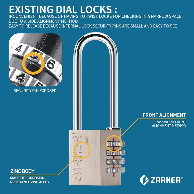 Zarker X50L - 4 Digit Heavy Duty Long Shackle Combination