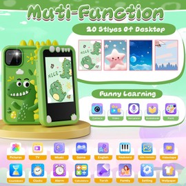 Kids Smart Phone Toys, Touchscreen HD Dual Camera Cell Dinosaur Phone for Kids,Travel Toy Preschool Learning Toy for Kids,Christmas Birthday Gifts Toddler Play Phone for Girls Boys 3-14 Green