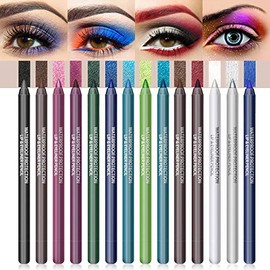 LOKFAR Delineador de Ojos de 14 Colores, Juego de Delineador de Ojos de Perlas, Lápiz de Sombra de Ojos Metálico, Delineador de Ojos de Color Mate, Delineador de Ojos Profesional de Larga Duración, De