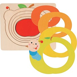 goki 57403 Wooden Puzzle 5 Layers Worm in Apple Design, Multi-Colour, 12.3 x 10.5 x 1.8 cm