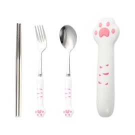 Travel Cutlery, Bootoow Camping Cutlery Set, Cutlery for On the Go Travel Cutlery with Case Cutlery to Go Camping Cutlery for Work, School, Camping and Travel Outdoor Cutlery Pink Cat Shape