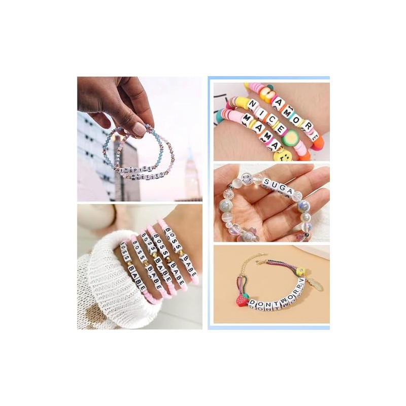 Ludthaw 100PCS Letter Beads Acrylic Square Alphabet Beads for Jewelry