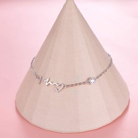 DAOCHONG 925 Sterling Silver Adjustable Foot Chain Boho Beach Jewelry Cross Heartbeat and Heart Ankle Bracelet Faith Hope Love Anklets for Women Jewelry (09_Faith Hope Love_)