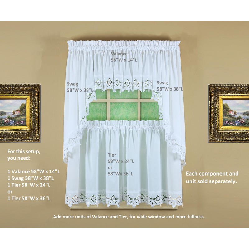 Today's Curtain, Heirloom Battenberg Eyelet Tier 36", White, 58" W
