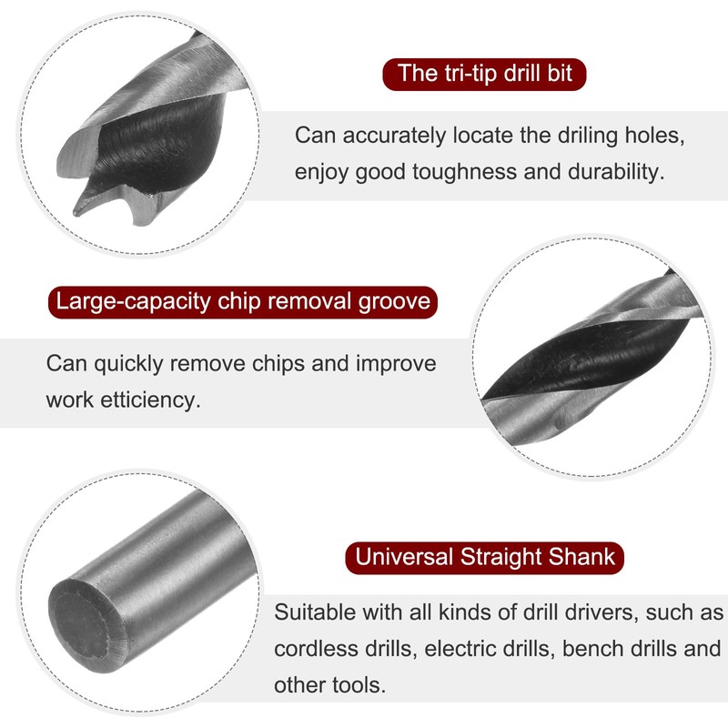 sourcing map 1set Brad Point Drill Bits 3/4/5/6/7/8/9/10/11/12mm Dia Straight