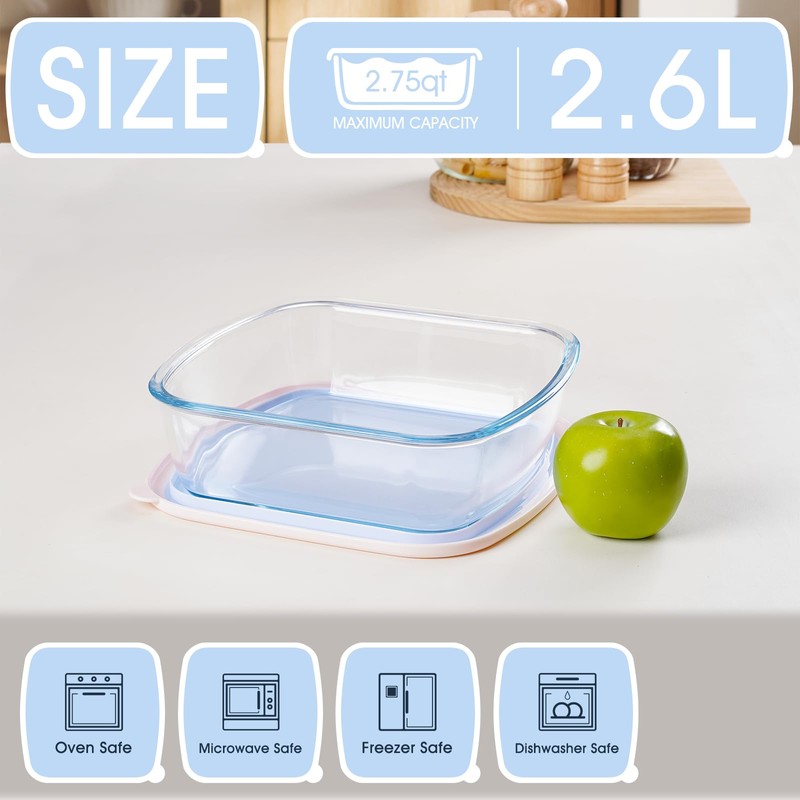 NUTRIUPS Glass Baking Dish with BPA Free Lids, Square Baking