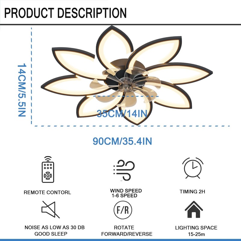 35'' Bladeless Ceiling Fan with Lights and Remote, Flush Mount