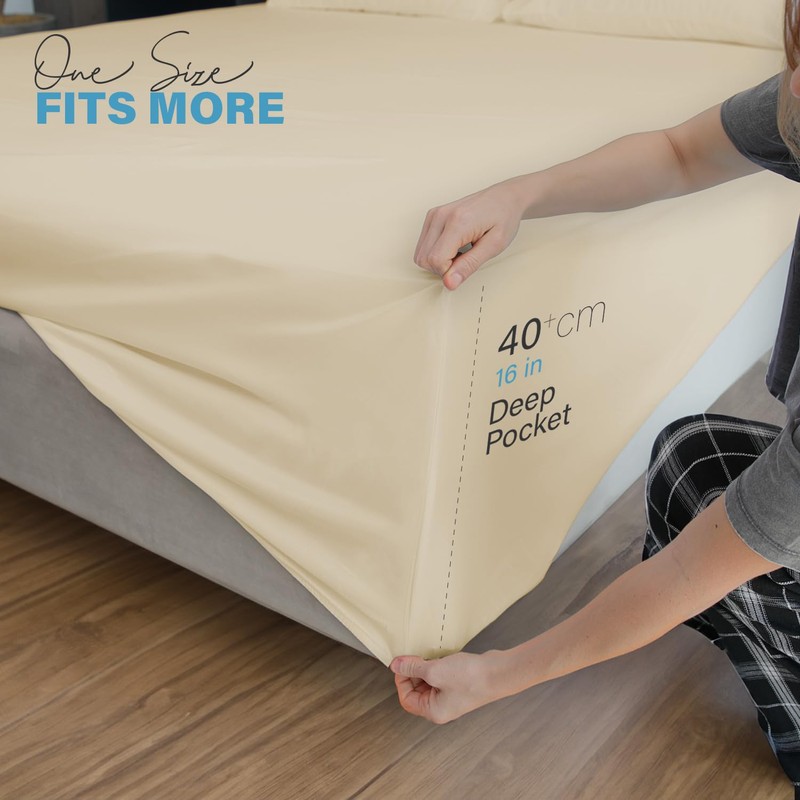 ACRALI HOME Double Fitted Sheet 40cm/16in Deep Fitted Sheets Double