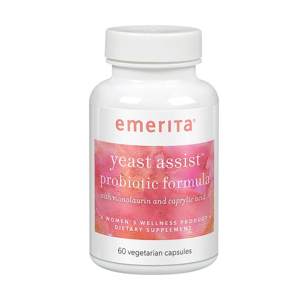 Emerita by Life-flo Yeast Assist Probiotics for Women - Yeast Cleanse, Vaginal, Immune and Gut Health Support - 1 Billion CFU Bacillus Coagulans Plus Monolaurin - Shelf Stable, 30 Servings, 60 VegCaps