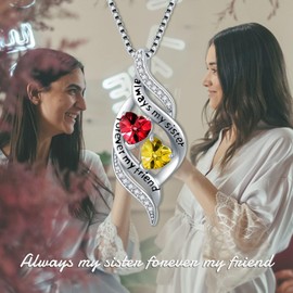Zoeniya Always My Sister Forever My Friend Necklace Double Birthstone Pendant Necklace Infinity Jewelry Christmas Birthday Gifts for Women Sister Friend, Base, Cubic Zirconia