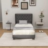 COSTWAY Twin Size Modern Upholstered Headboard Bed Frame With Button