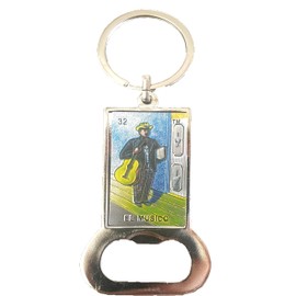 Arimex Mexican Loteria Characters cards Bottle opener key chain in one. Perfect for that buddy a musician. keychain makes great gag gift. Llaveros mexicanos (El Musico)