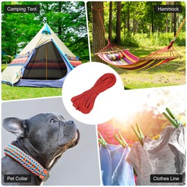 TIXIPEM 2 mm 66FT Reflective Guyline Camping Paracord [1PCS] - Guy Lines Ultralight Thin Cord Rope 3 Strands Paracord Use for Camping Tents & Tarps & Hiking - [Red]