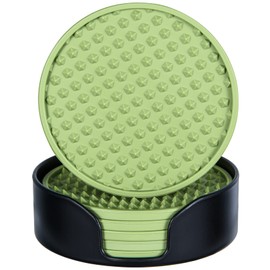 KEHOUXRE Coasters for Drinks 6 Pcs Drink Coasters with Holder,Heat Resistant Silicone Cup Mat Tabletop Protection,Non-Slip Rubber Coasters for Kinds of Cups (Green)