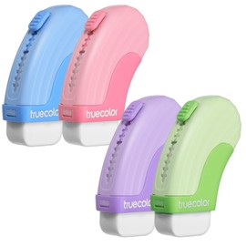 Shimmeroo 4PCS Retractable Eraser Sliding Retractable Pencil Eraser with Plastic Sleeve for Students School Office Home Supplies,4 Colors (Green Pink Purple Blue)