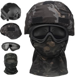 SANYETS Tactical Helmet with Helmet Cover, Airsoft Balaclava Mask, Black Airsoft Helmet with Sild Rail,Military Costume Men,Paintball Gear and Airsoft Accessories