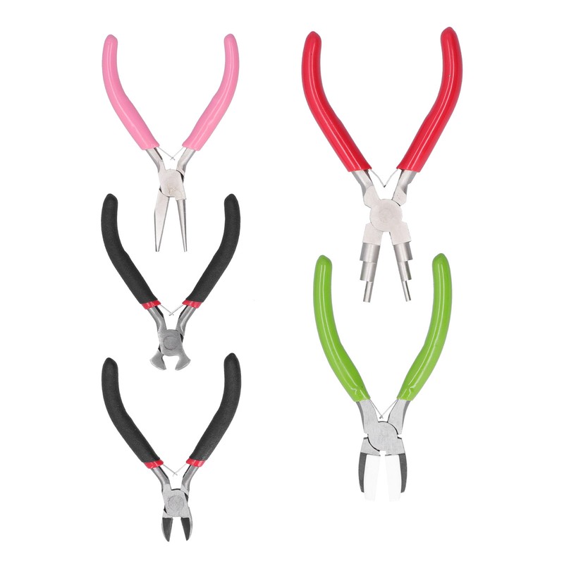 5Pcs Pliers Kit Diagonal Flat Nosed Bail Making Jewelry Pliers