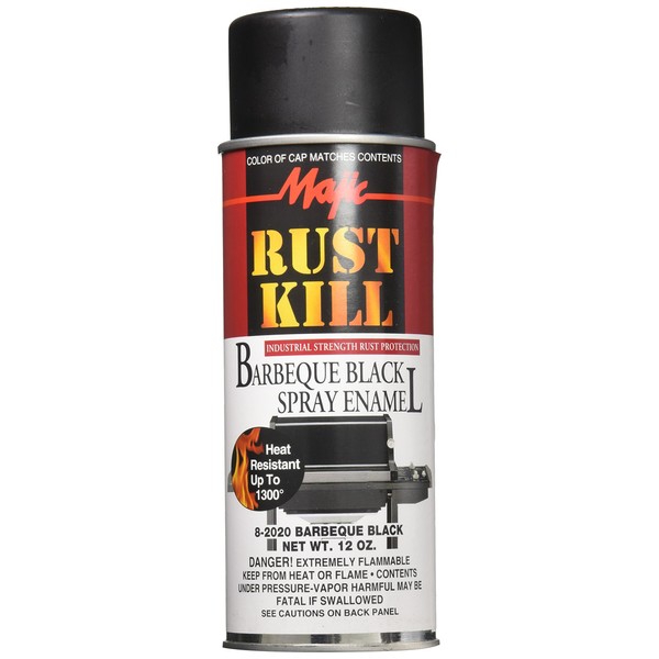 Majic 8-2020-8 Rust Kill Spray Enamel, Barbeque Black, 12 oz