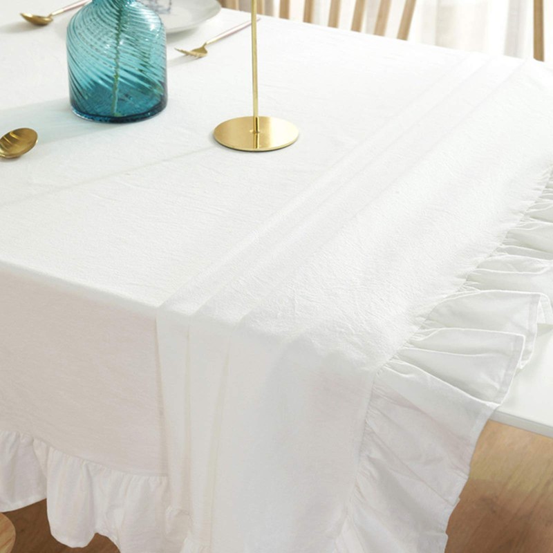 rismart Ruffle Square Linen Table Cloth Cover Tablecloth for Tabletop
