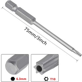 XMHF 10Pcs 75mm/3inch Long 1/4 Inch Hex Shank T10 Torx Head Magnetic Screwdriver Bits Security Tamper Proof Star 6 Point Screw Driver Set