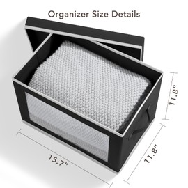 Homsorout Storage Boxes with Lids - 4 Pack Fabric Clear Window Storage Bins, Large Decorative Storage Bins with Handles, Linen Closet Organizer for Clothes, Towel, Blanket, Black