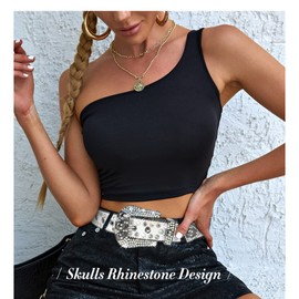 Mile High Life | Western Men and Women Rhinestone Belts Bling Crystal Studded Belt With Skulls | Western Cowgirl Cowboy Belt