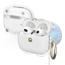 ULAK Compatible with AirPods 3 Case with Built-in Magnets for MagSafe Charging, Soft TPU Metal Snap Closure Portable Cover with Keychain for AirPods 3rd Generation 2021, Mag/Clear