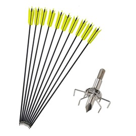 6/12 Pcs 30 Inch Archery Carbon Arrows Target Practice Spine 500 Flu Flu Arrows Small Game Arrows 4 Feathers Fletching with 100 Grain Judo Arrowheads for Practice Targeting (Yellow Set, 12 pcs)
